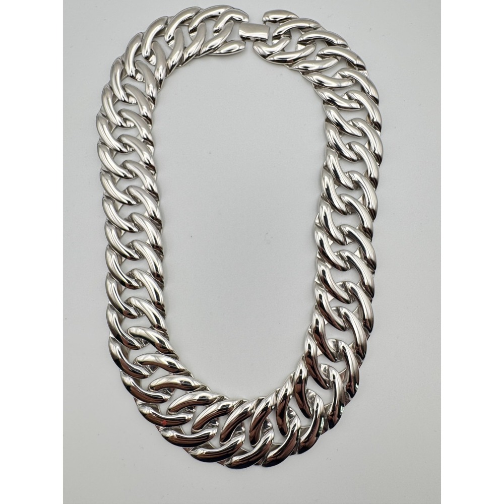 Vintage Napier Necklace Chunky Silver Tone Curb Link Bold 80s